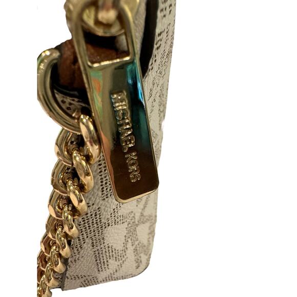 Michael Kors Classic Cream Logo Monogram Crossbody Gold Chain Shoulder Luxury - Picture 9 of 10